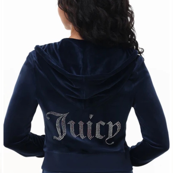 OG BIG BLING VELOUR HOODIE AND TRACK PANTS in navy - Picture 3 of 4